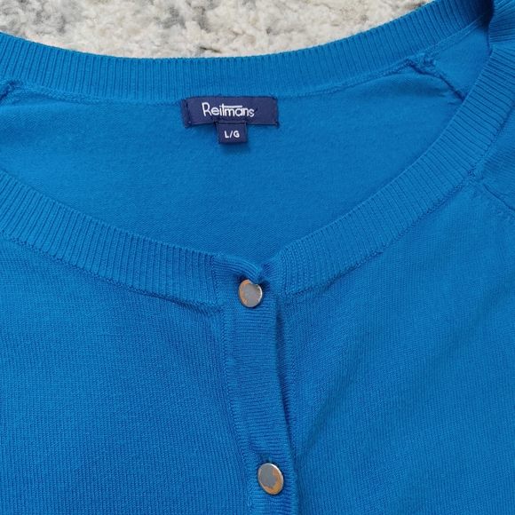 Reitmans Blue Cardigan Knit Button up Large Cerulean Peacock blue - Picture 4 of 7